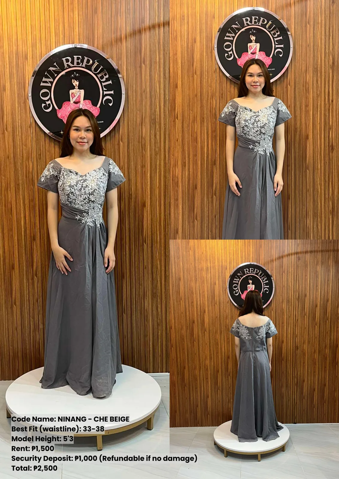 Ninang Gowns: Marjo Grey Floral
