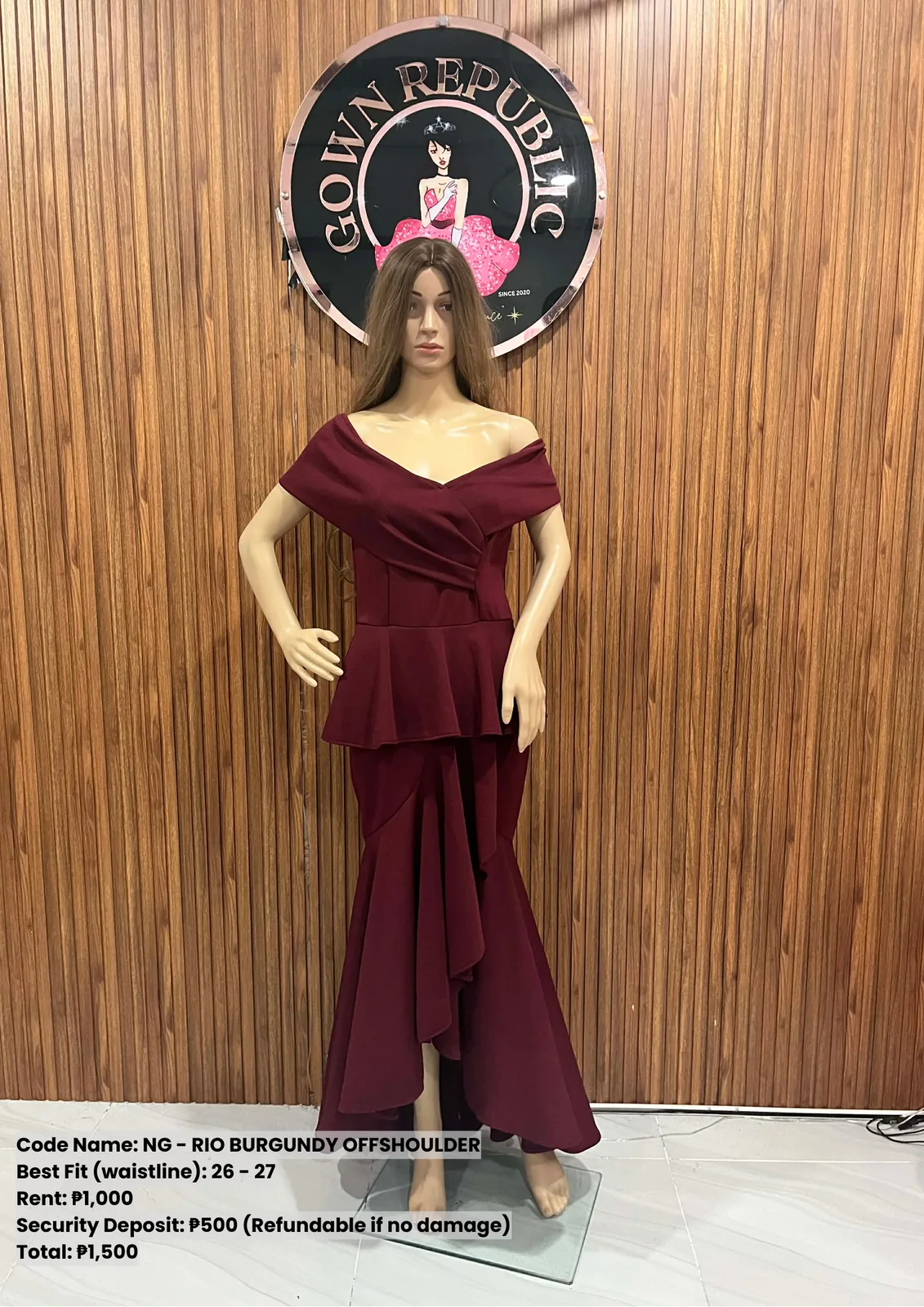 Ninang Gowns: Rio Burgundy Offshoulder