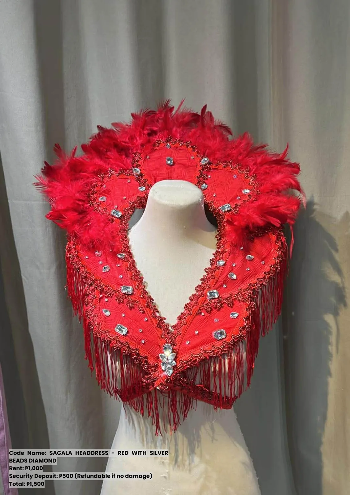 Sagala Headdresses: Headdress Red with Silver Beads Diamond