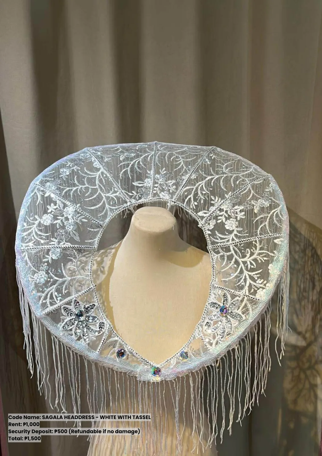 Sagala Headdresses: Headdress White with Tassel