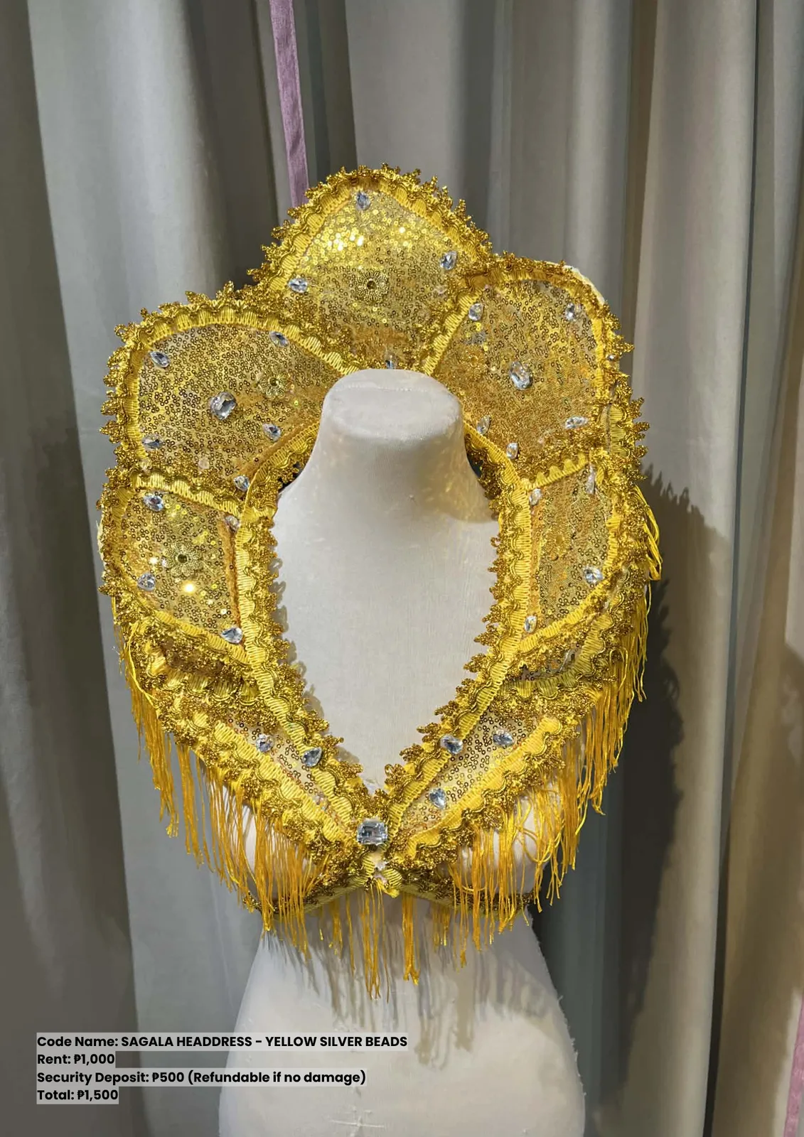 Sagala Headdresses: Headdress Yellow Silver Beads
